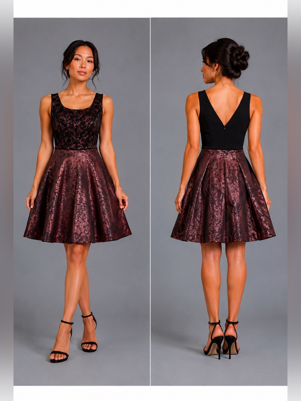 Adrianna Papell Black Lace Overlay Dress with Rose Pink Lining